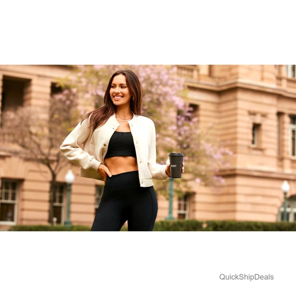 Cropped Bomber Jacket Wool Blend Button Down Long… - image 6